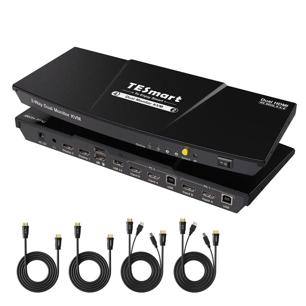TESmart Dual Monitor KVM Switch HDMI 4K@60Hz product photo