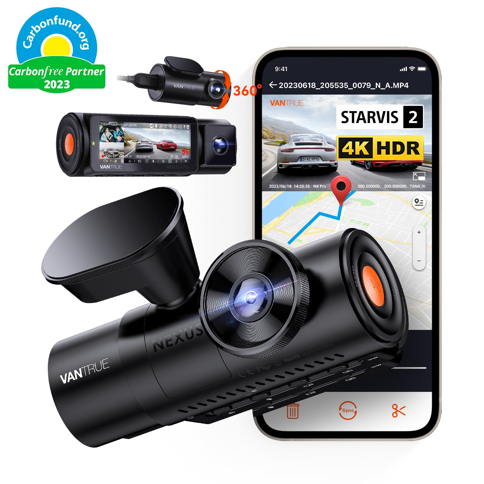 Vantrue N4 Pro 4K 3 Channel Dash Cam product photo